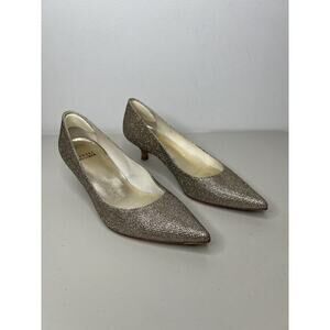 Stuart Weitzman Pyrite Glitter Kitten Heel Pointed Toe Pumps Size 7W